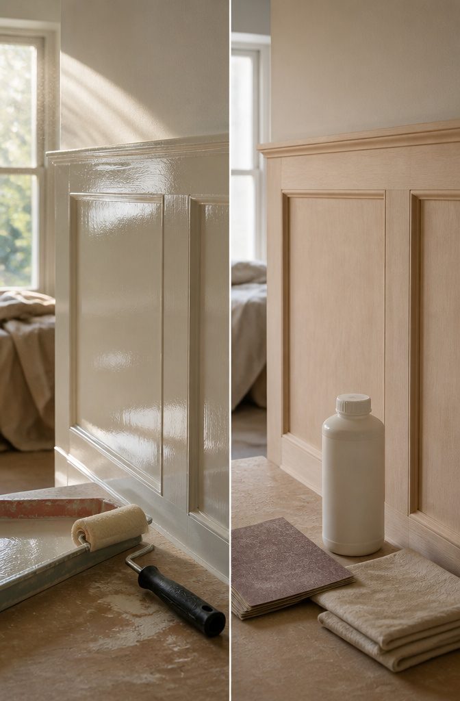 How to Paint Wall Paneling: 6 Steps for a Smooth, Lasting Finish 9 Sanded paneling showing the difference in surface texture.