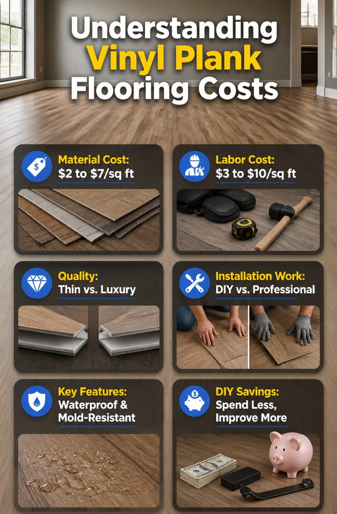 A chart showing price ranges for different types of vinyl plank flooring.