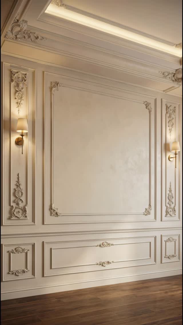 Ornate traditional picture frame molding with decorative floral carvings on a cream-colored wall.