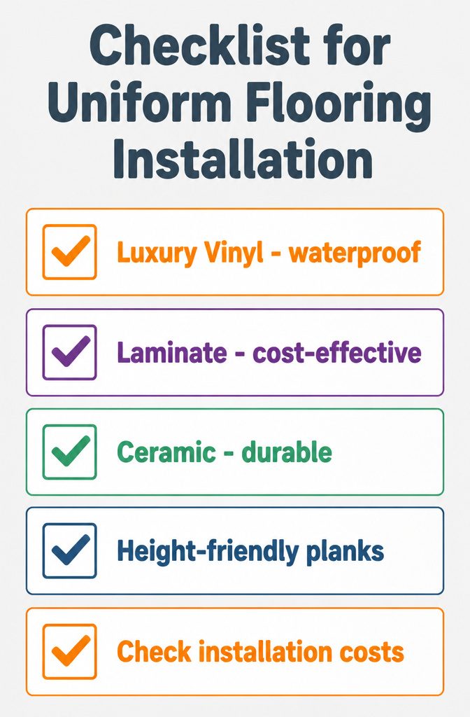 Checklist graphic for best materials for uniform flooring installation.