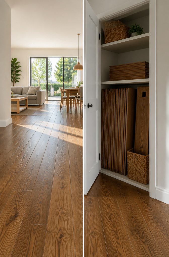 Image illustrating a single flooring material for easy replacement.