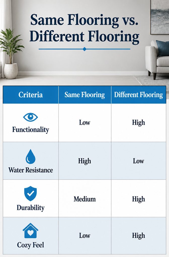 Information graphic comparing same vs. different flooring options.